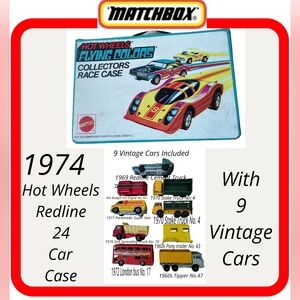 1974 Matchbox Flying Colors Blue Collectors Race Case with 9 Vintage Cars